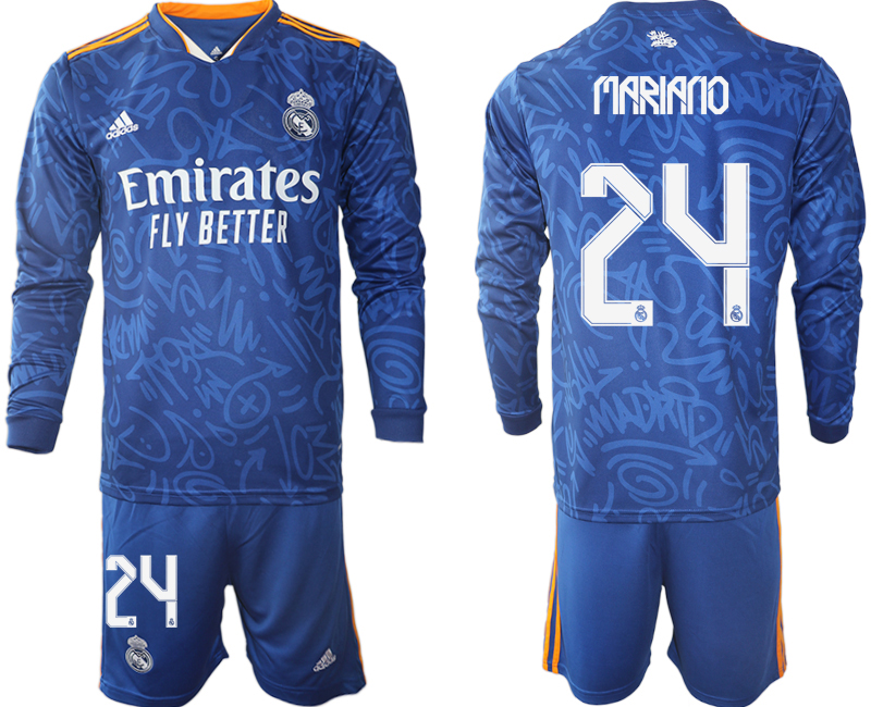 Men 2021-2022 Club Real Madrid away blue Long Sleeve #24 Soccer Jersey->real madrid jersey->Soccer Club Jersey
